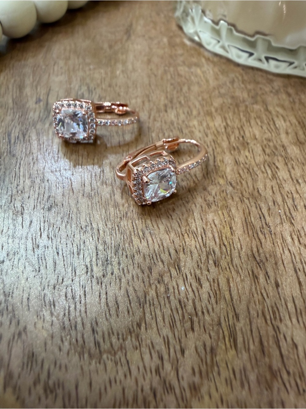 Rose Gold Cubic Zirconia Halo Drop Earrings - Unbranded